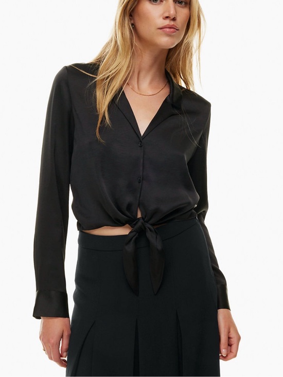 Wilfred Tops - 🦋 Wilfred| Aritzia Black Satin Tie Front Blouse Size Small